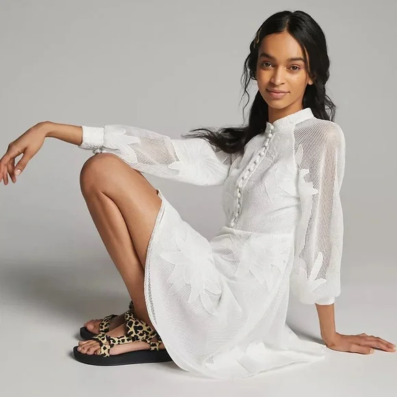 NWOT Anthropologie Mare Mare Sabine Embroidered Mini Dress White Size Medium - Picture 2 of 14